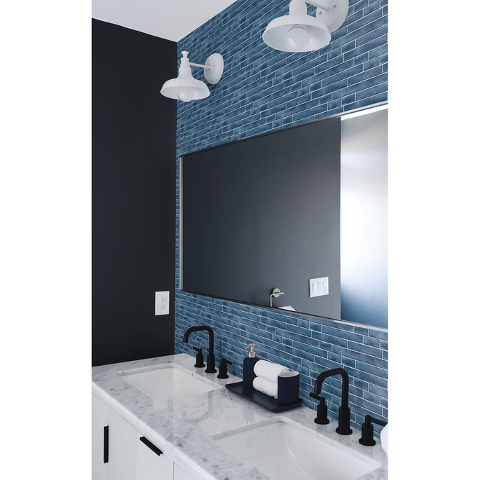 NextWall Peel &amp; Stick Brushed Metal Tile Denim Blue Wallpaper image 3 of 5