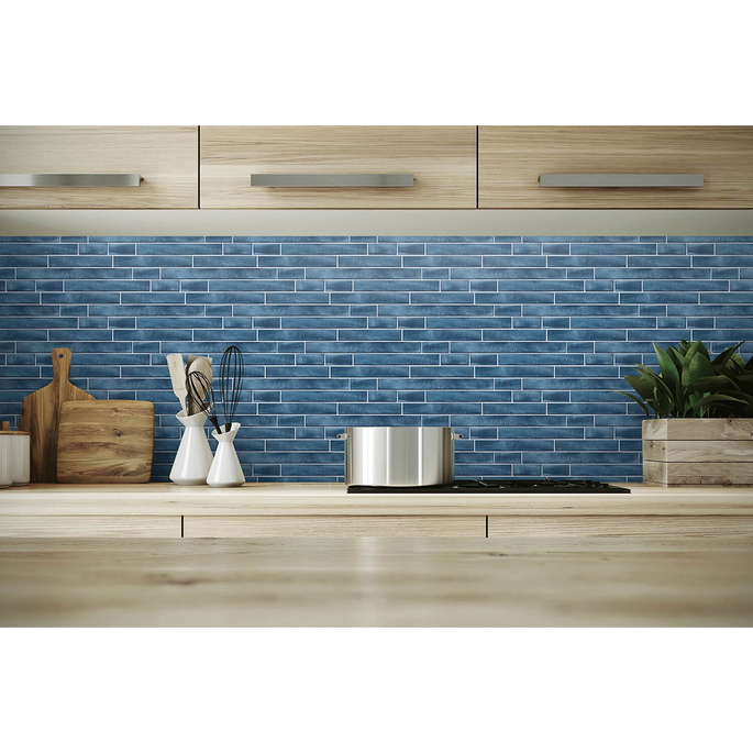NextWall Peel &amp; Stick Brushed Metal Tile Denim Blue Wallpaper image 4 of 5