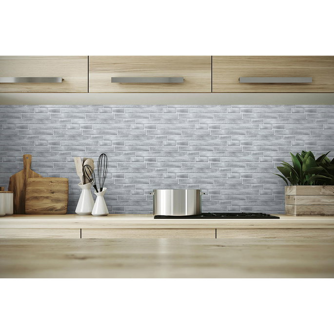 NextWall Peel &amp; Stick Brushed Metal Tile Silver Wallpaper image 4 of 5