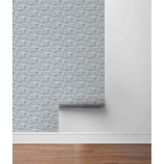 NextWall Peel &amp; Stick Brushed Metal Tile Silver Wallpaper image 5 of 5