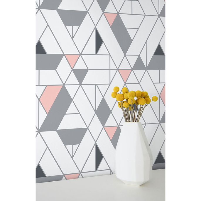NextWall Peel &amp; Stick Kaleidoscope Pink &amp; Charcoal Wallpaper image 3 of 5