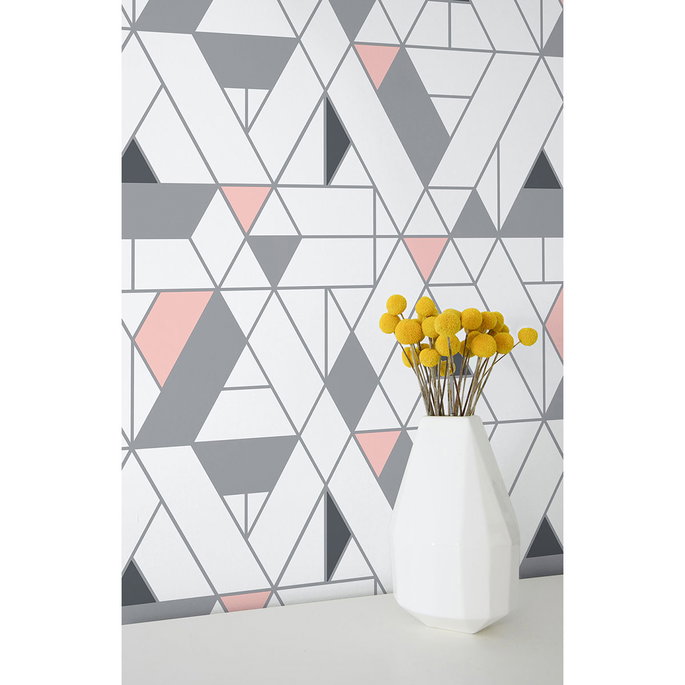 NextWall Peel &amp; Stick Kaleidoscope Pink &amp; Charcoal Wallpaper image 3 of 5
