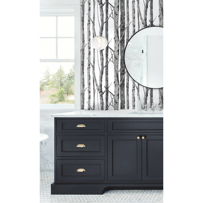 NextWall Peel &amp; Stick Birch Trees Monochrome Wallpaper image 2 of 5