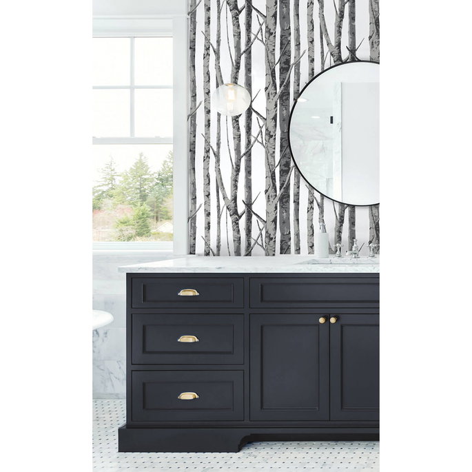 NextWall Peel &amp; Stick Birch Trees Monochrome Wallpaper image 2 of 5