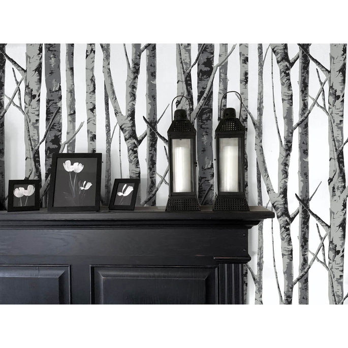 NextWall Peel &amp; Stick Birch Trees Monochrome Wallpaper image 4 of 5