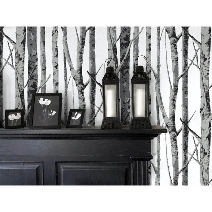 NextWall Peel &amp; Stick Birch Trees Monochrome Wallpaper image 4 of 5