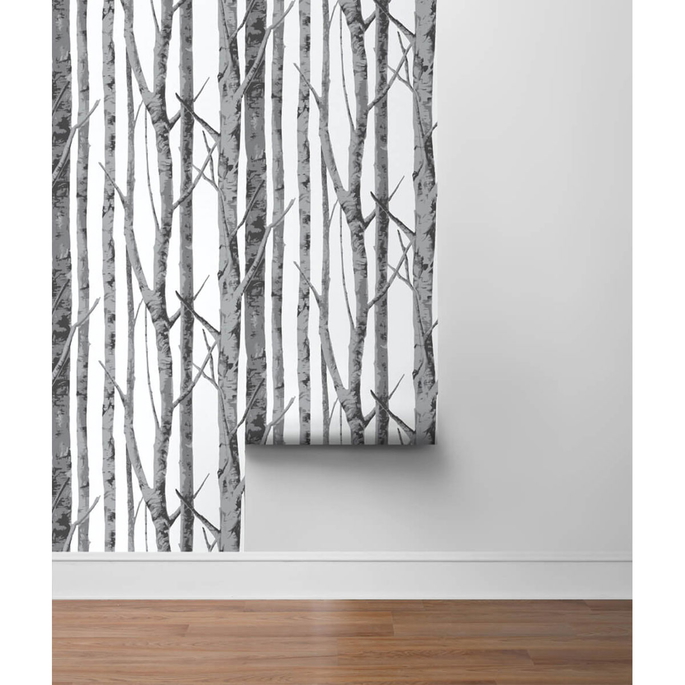NextWall Peel &amp; Stick Birch Trees Monochrome Wallpaper image 5 of 5