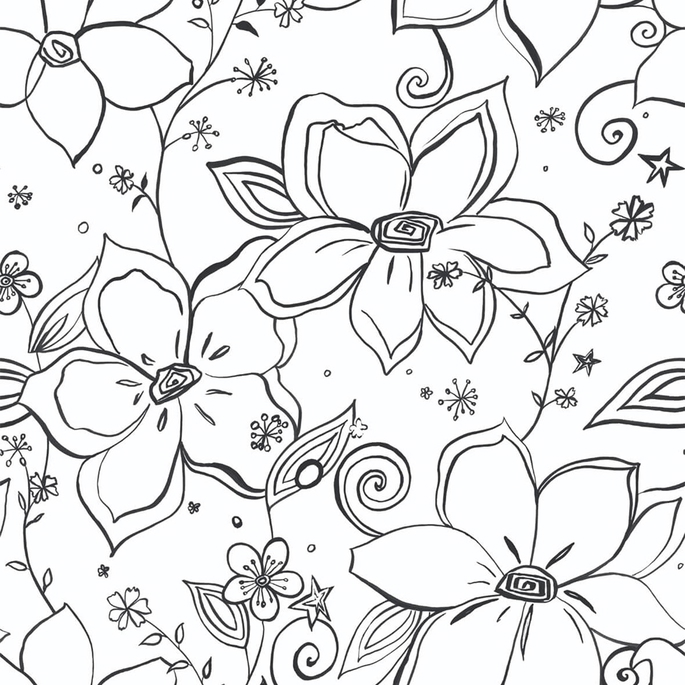 NextWall Peel &amp; Stick Linework Floral Black &amp; White Wallpaper image 1 of 5