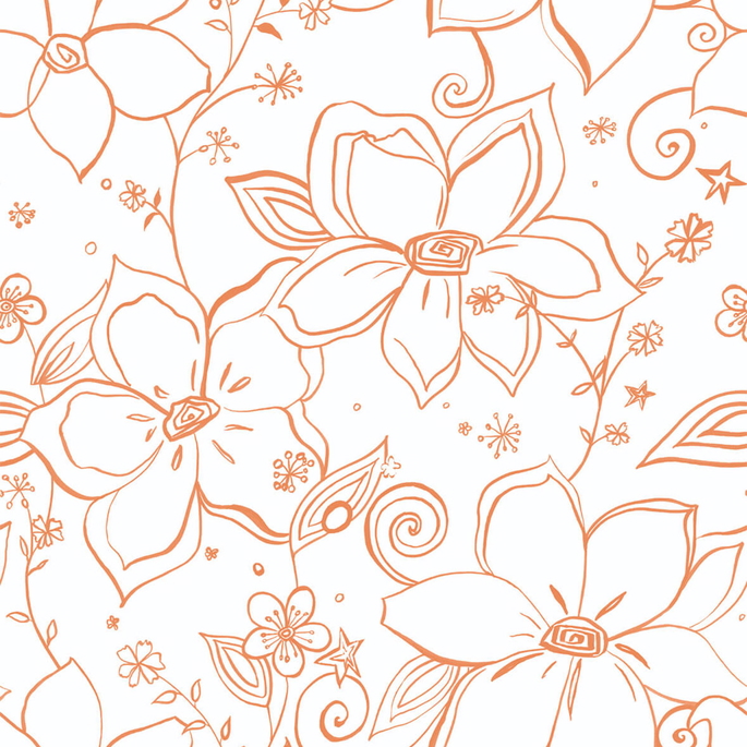 NextWall Peel &amp; Stick Linework Floral Orange &amp; White Wallpaper image 1 of 5