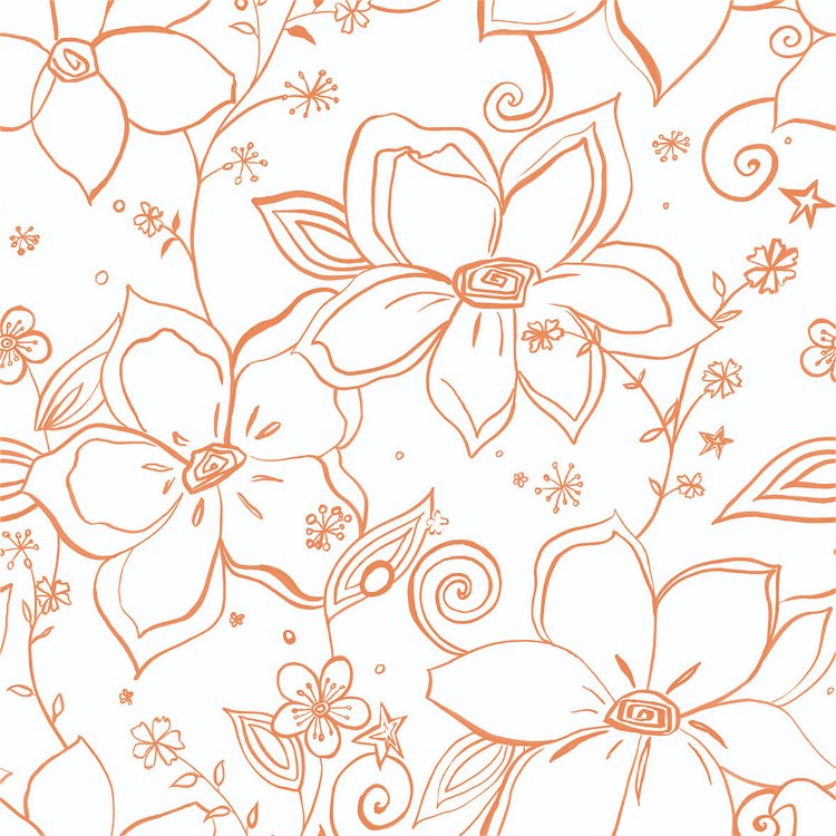 NextWall Peel & Stick Linework Floral Orange & White Wallpaper