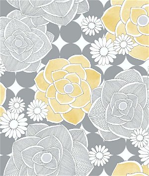 NextWall Peel & Stick Retro Floral Yellow & Gray Wallpaper