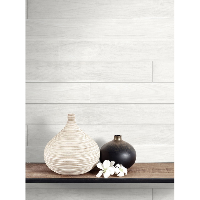 NextWall Peel &amp; Stick Teak Planks Off-White Wallpaper image 3 of 5