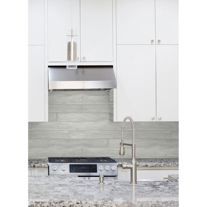 NextWall Peel &amp; Stick Teak Planks Gray Wallpaper image 2 of 5