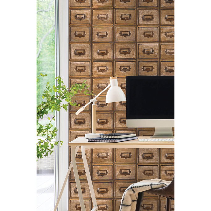 NextWall Peel &amp; Stick Library Card Catalog Tawny Wallpaper image 2 of 5