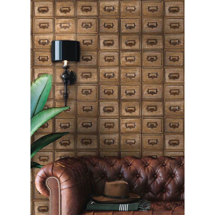 NextWall Peel &amp; Stick Library Card Catalog Tawny Wallpaper image 3 of 5