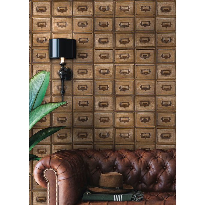 NextWall Peel &amp; Stick Library Card Catalog Tawny Wallpaper image 3 of 5