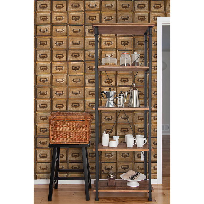 NextWall Peel &amp; Stick Library Card Catalog Tawny Wallpaper image 4 of 5