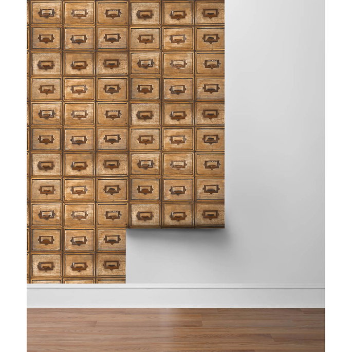 NextWall Peel &amp; Stick Library Card Catalog Tawny Wallpaper image 5 of 5
