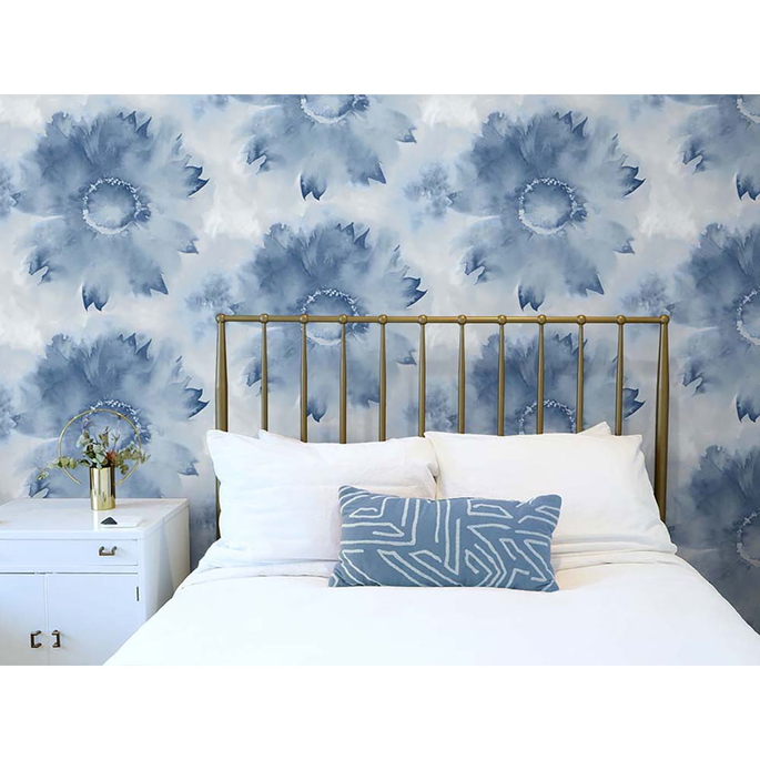 NextWall Peel &amp; Stick Watercolor Sunflower Navy Blue Wallpaper image 2 of 4