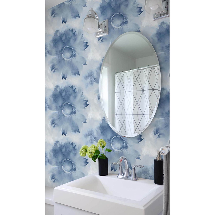 NextWall Peel &amp; Stick Watercolor Sunflower Navy Blue Wallpaper image 3 of 4
