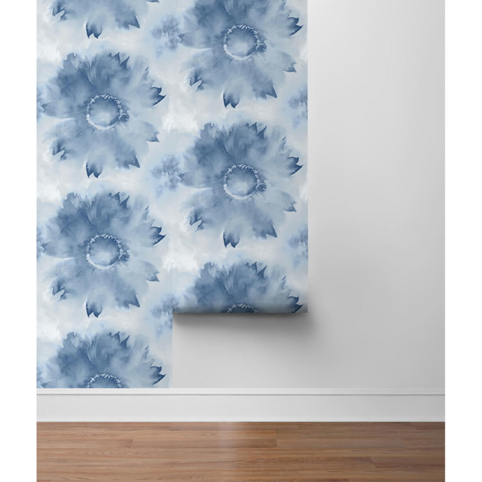 NextWall Peel &amp; Stick Watercolor Sunflower Navy Blue Wallpaper image 4 of 4
