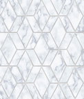 NextWall Peel & Stick Marble Tile Gray & Metallic Silver Wallpaper