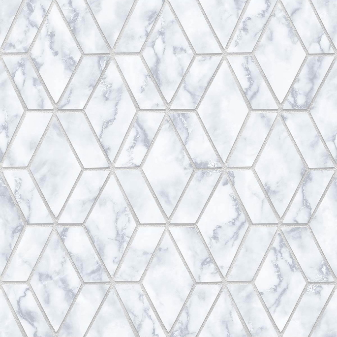 NextWall Peel &amp; Stick Marble Tile Gray &amp; Metallic Silver Wallpaper image 1 of 5