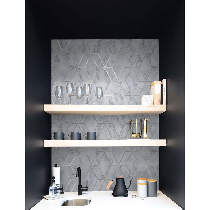 NextWall Peel &amp; Stick Marble Tile Gray &amp; Metallic Silver Wallpaper image 2 of 5