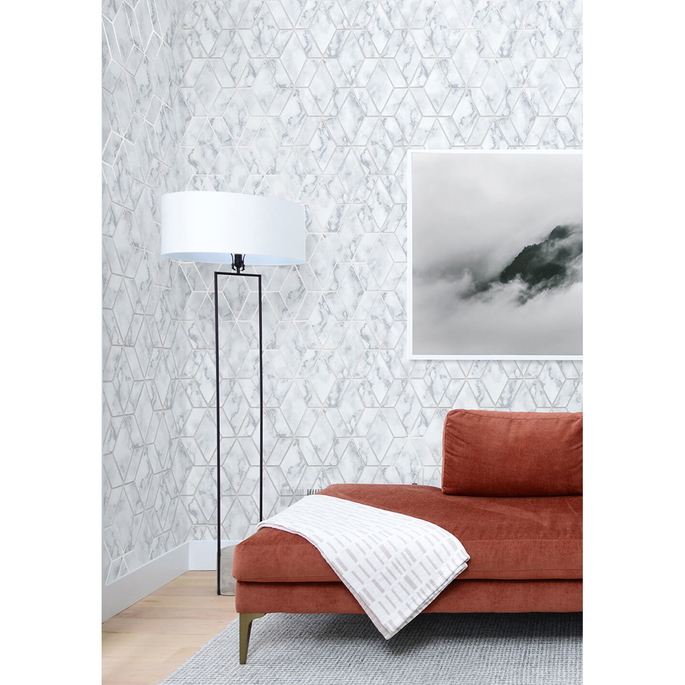NextWall Peel &amp; Stick Marble Tile Gray &amp; Metallic Silver Wallpaper image 3 of 5