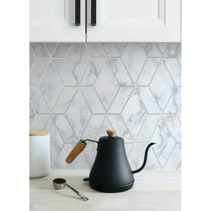 NextWall Peel &amp; Stick Marble Tile Gray &amp; Metallic Silver Wallpaper image 4 of 5