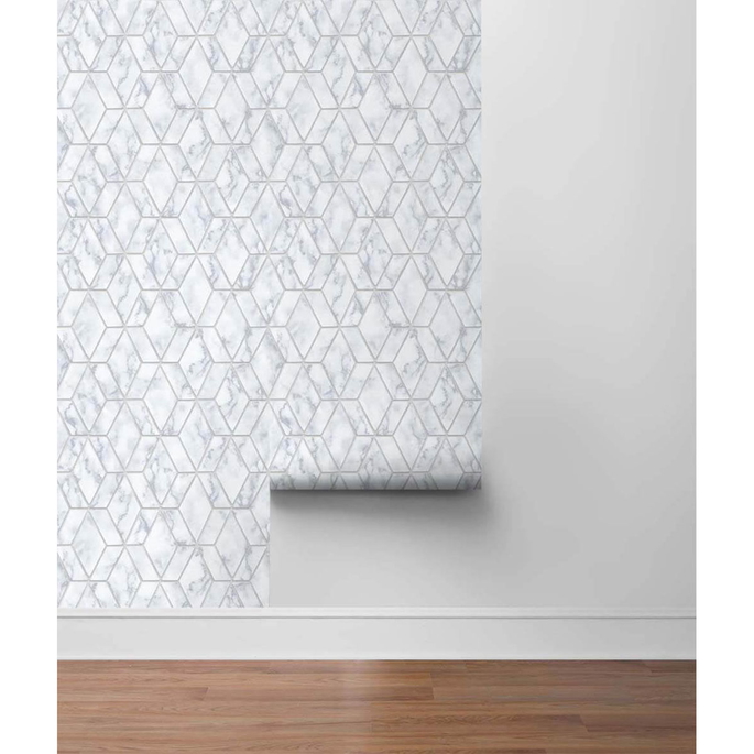 NextWall Peel &amp; Stick Marble Tile Gray &amp; Metallic Silver Wallpaper image 5 of 5