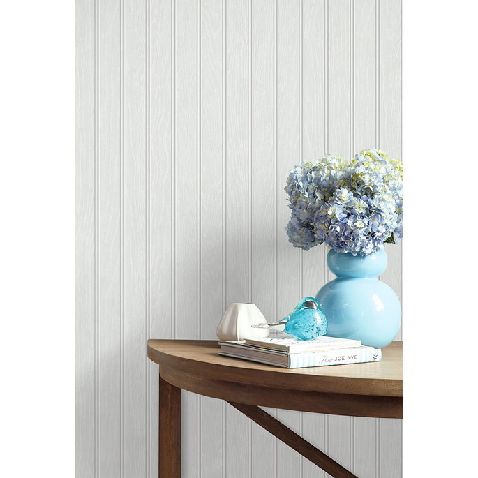 NextWall Peel &amp; Stick Beadboard Off-White &amp; Pearl Gray Wallpaper image 3 of 5