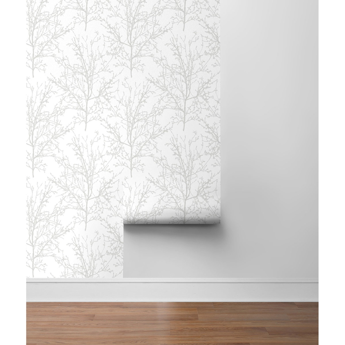 NextWall Peel &amp; Stick Tree Branches Pearl Gray Wallpaper image 5 of 5