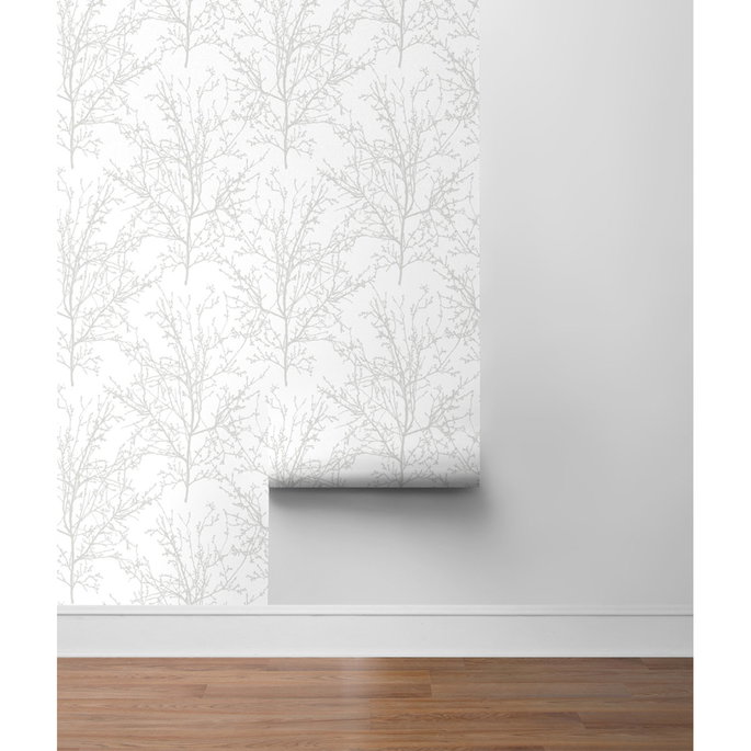 NextWall Peel &amp; Stick Tree Branches Pearl Gray Wallpaper image 5 of 5