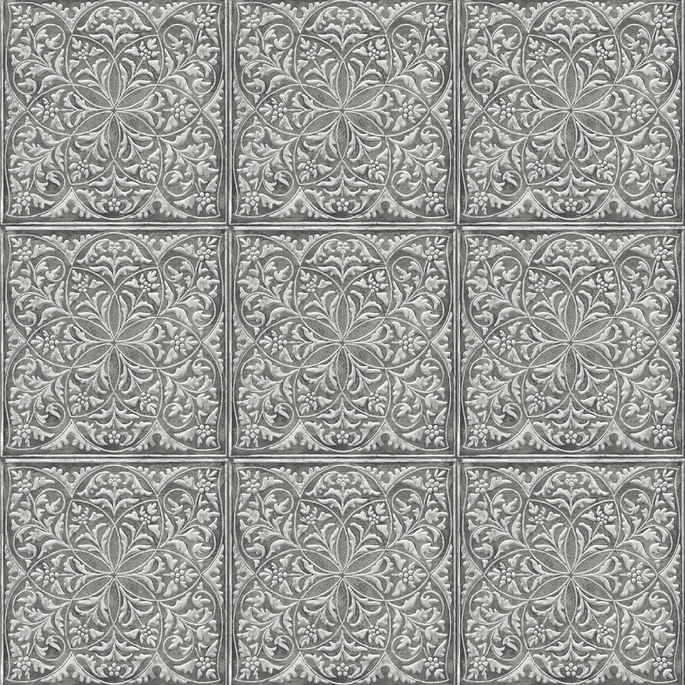 NextWall Peel &amp; Stick Faux Embossed Tile Metallic Silver &amp; Charcoal Wallpaper image 1 of 3
