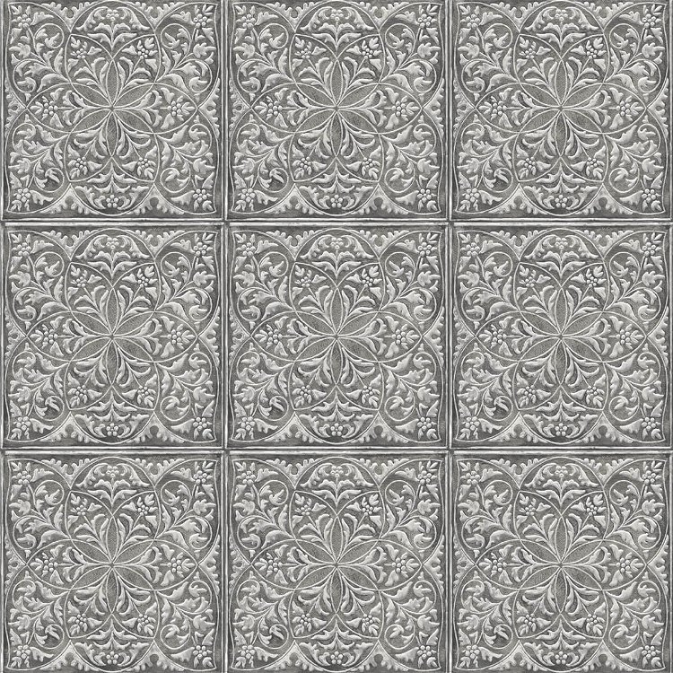 NextWall Peel & Stick Faux Embossed Tile Metallic Silver & Charcoal Wallpaper
