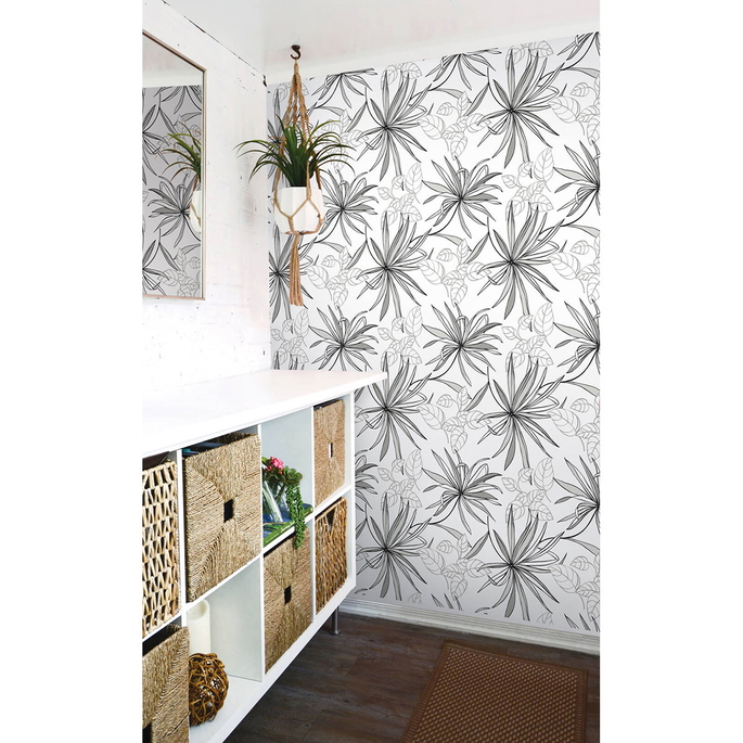 NextWall Peel &amp; Stick Spider Plants Grayscale Wallpaper image 2 of 5