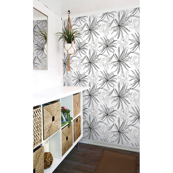 NextWall Peel &amp; Stick Spider Plants Grayscale Wallpaper image 2 of 5