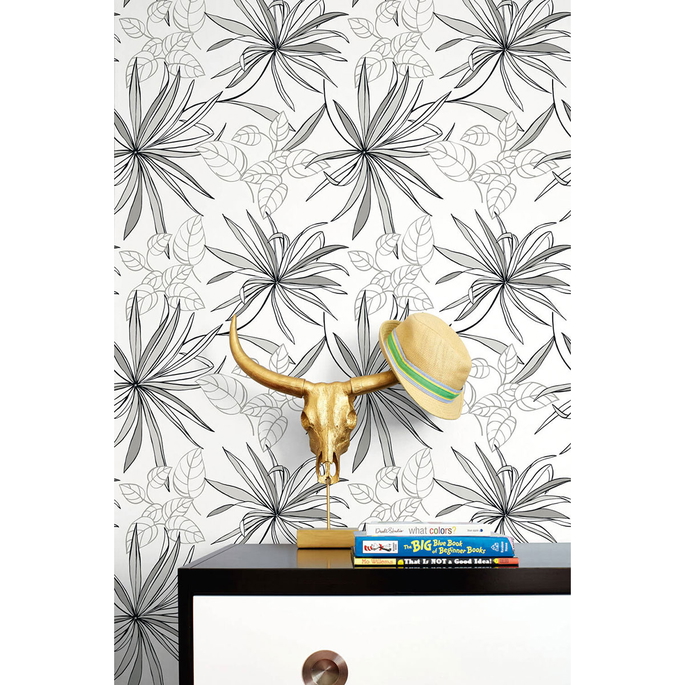 NextWall Peel &amp; Stick Spider Plants Grayscale Wallpaper image 3 of 5