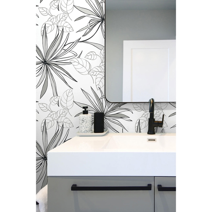 NextWall Peel &amp; Stick Spider Plants Grayscale Wallpaper image 4 of 5