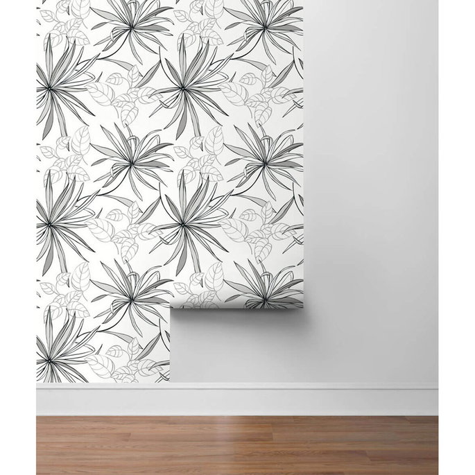 NextWall Peel &amp; Stick Spider Plants Grayscale Wallpaper image 5 of 5