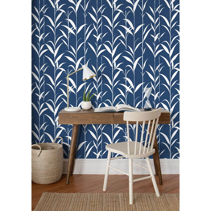 NextWall Peel &amp; Stick Bamboo Leaves Navy Blue Wallpaper image 2 of 5