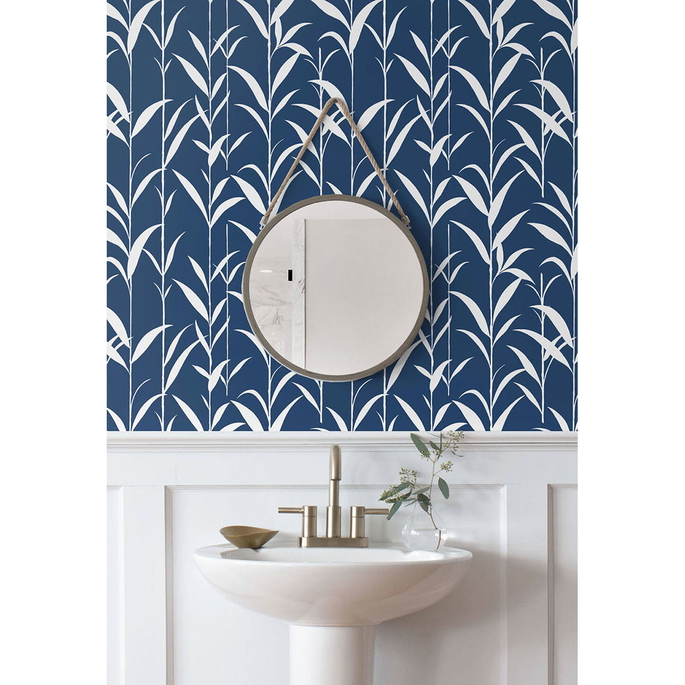 NextWall Peel &amp; Stick Bamboo Leaves Navy Blue Wallpaper image 3 of 5