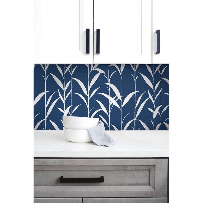 NextWall Peel &amp; Stick Bamboo Leaves Navy Blue Wallpaper image 4 of 5