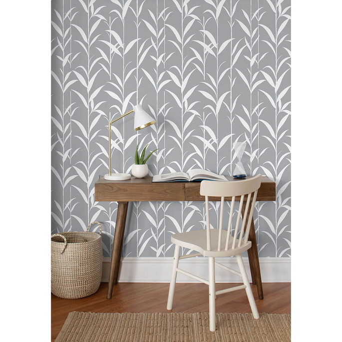 NextWall Peel &amp; Stick Bamboo Leaves Gray Wallpaper image 2 of 4
