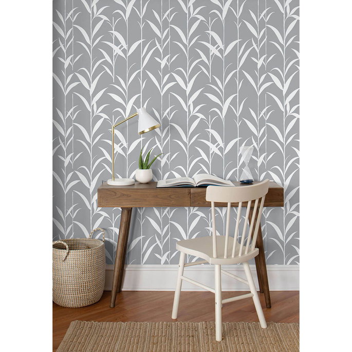 NextWall Peel &amp; Stick Bamboo Leaves Gray Wallpaper image 2 of 4
