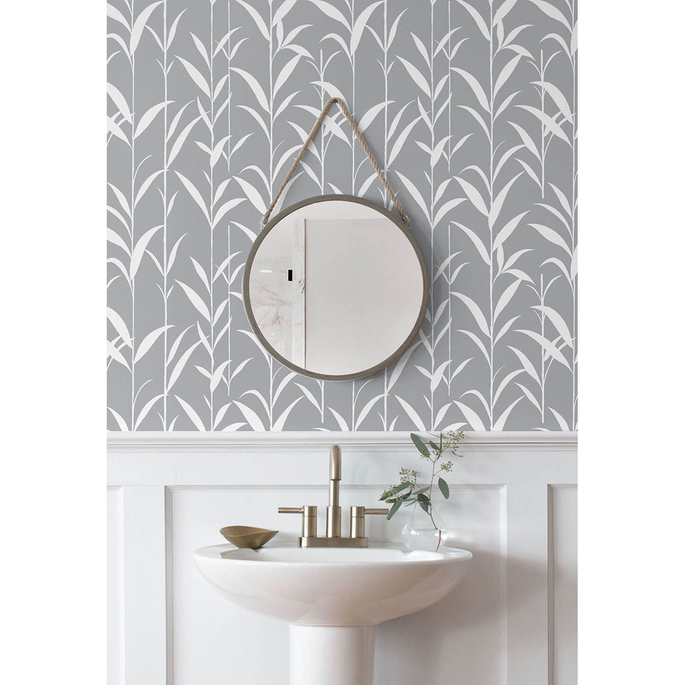 NextWall Peel &amp; Stick Bamboo Leaves Gray Wallpaper image 3 of 4