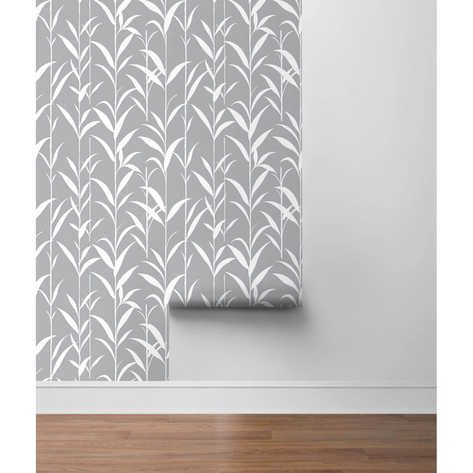 NextWall Peel &amp; Stick Bamboo Leaves Gray Wallpaper image 4 of 4