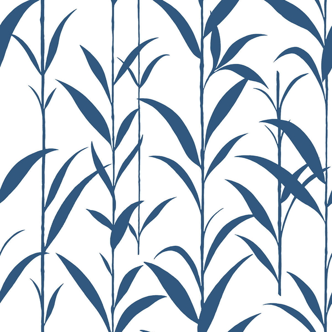 NextWall Peel &amp; Stick Bamboo Leaves Navy Blue &amp; White Wallpaper image 1 of 5