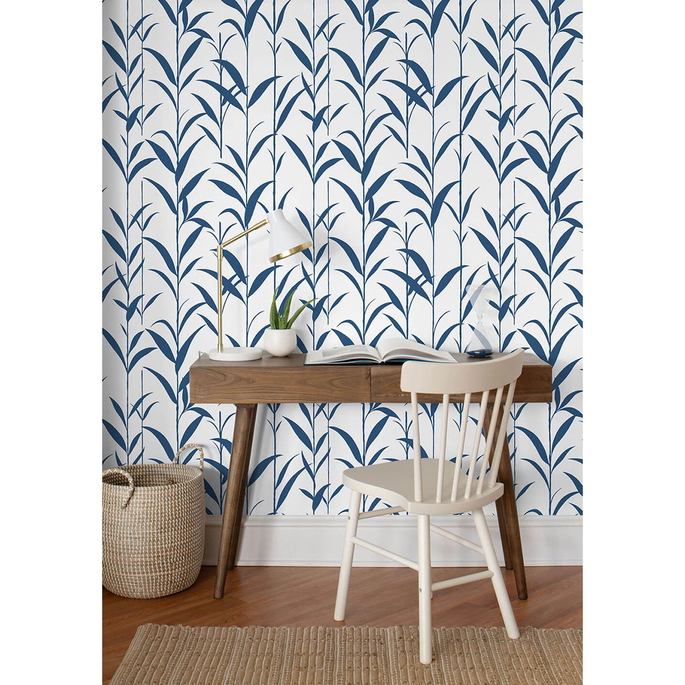 NextWall Peel &amp; Stick Bamboo Leaves Navy Blue &amp; White Wallpaper image 2 of 5